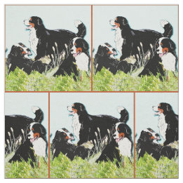 Bernese Mountain dogs In The Grass Fabric