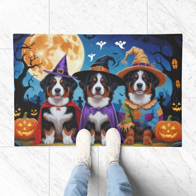 Bernese Mountain Dogs Pumpkin Halloween Funny Doormat (Indoor)