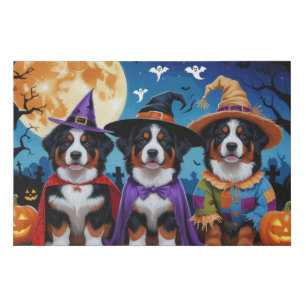Bernese Mountain Dogs Pumpkin Halloween Funny Faux Canvas Print