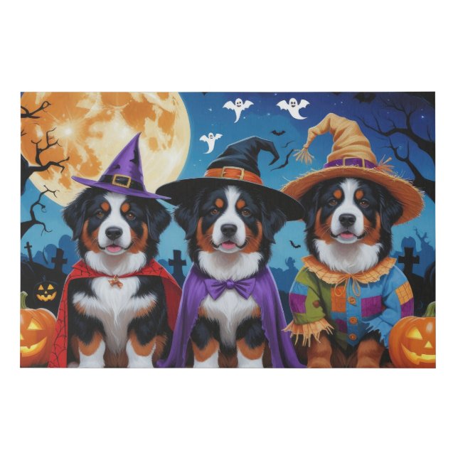 Bernese Mountain Dogs Pumpkin Halloween Funny Faux Canvas Print (Front)