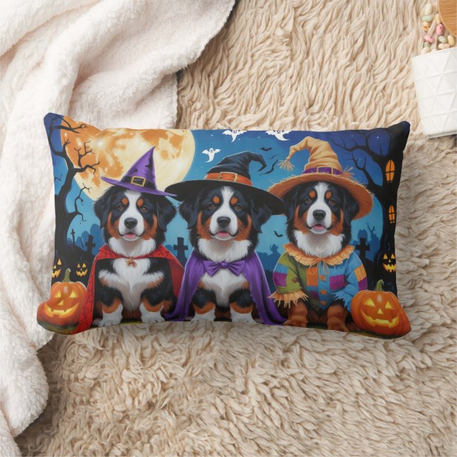 Bernese Mountain Dogs Pumpkin Halloween Funny Lumbar Pillow (Blanket)