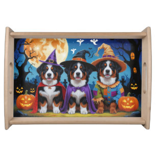 Bernese Mountain Dogs Pumpkin Halloween Funny Serving Tray