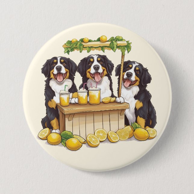 Bernese Mountain Dogs Running A Lemonade Stand Button (Front)