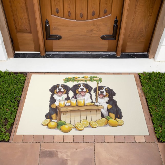 Bernese Mountain Dogs Running A Lemonade Stand Doormat (Outdoor)