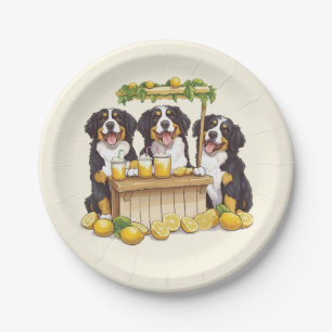 Bernese Mountain Dogs Running A Lemonade Stand Paper Plates