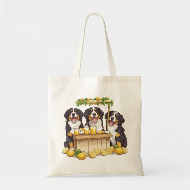 Bernese Mountain Dogs Running A Lemonade Stand Tote Bag (Front)