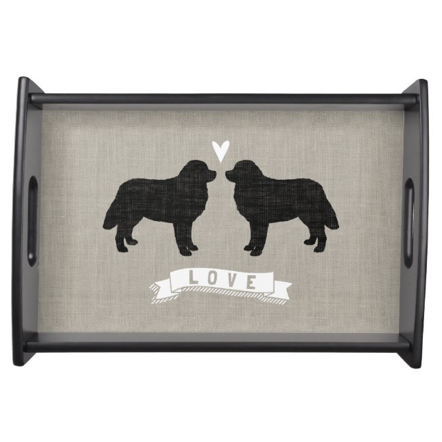 Bernese Mountain Dogs with Heart and Love Serving Tray (Front)