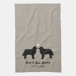 Bernese Mountain Dogs with Heart and Text Kitchen Towel