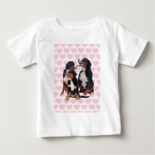 Bernese Mountain Dogs with Pink Hearts Baby T-Shirt