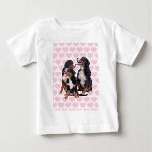 Bernese Mountain Dogs with Pink Hearts Baby T_Shirt