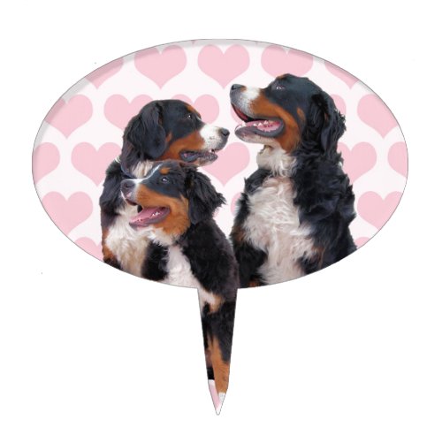 Bernese Mountain Dogs with Pink Hearts Cake Topper