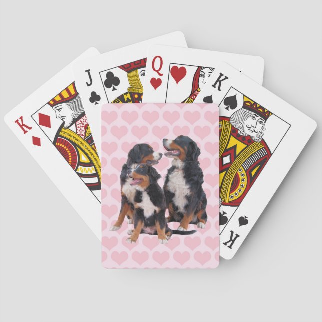 Bernese Mountain Dogs with Pink Hearts Poker Cards (Back)