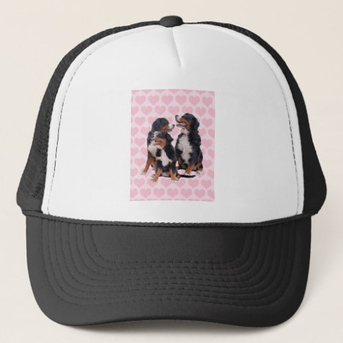 Bernese Mountain Dogs with Pink Hearts Trucker Hat