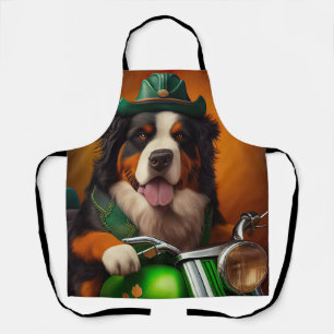 Bernese Mountain Driving Bike St. Patrick's Day Apron