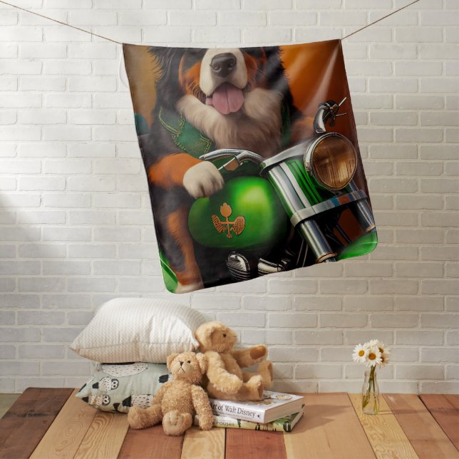 Bernese Mountain Driving Bike St. Patrick's Day Baby Blanket (In Situ)