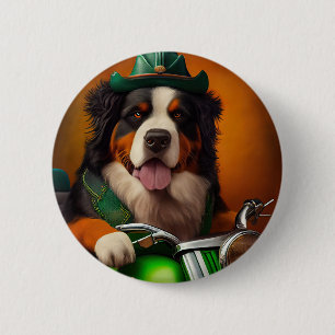 Bernese Mountain Driving Bike St. Patrick's Day Button