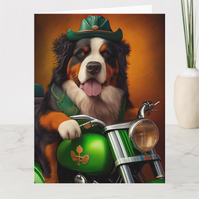 Bernese Mountain Driving Bike St. Patrick's Day Card (Front)
