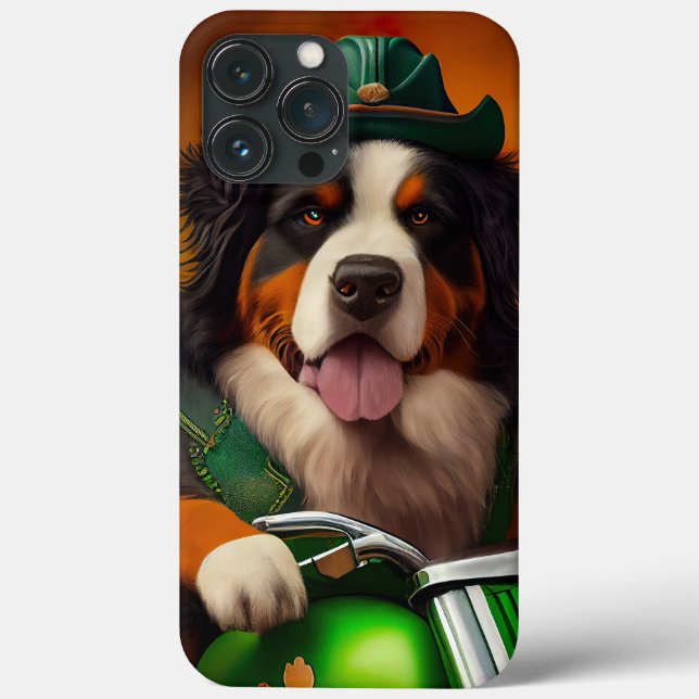Bernese Mountain Driving Bike St. Patrick's Day Case-Mate iPhone Case (Back)