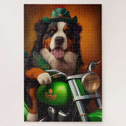 Bernese Mountain Driving Bike St Patricks Day Jigsaw Puzzle