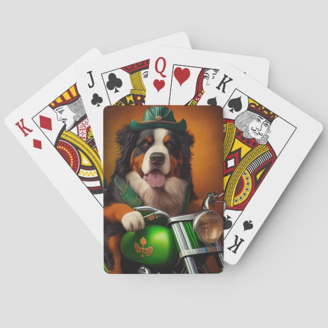 Bernese Mountain Driving Bike St. Patrick's Day Poker Cards (Back)