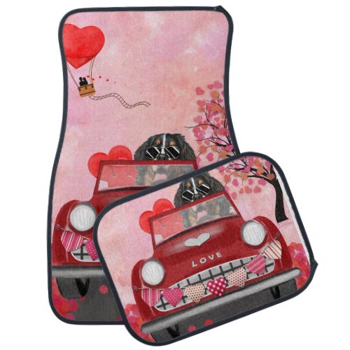 Bernese Mountain Driving Car with Hearts Valentine Car Floor Mat