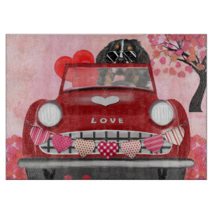 Bernese Mountain Driving Car with Hearts Valentine Cutting Board
