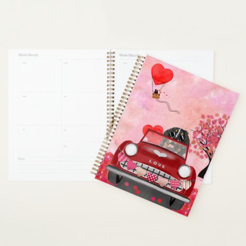 Bernese Mountain Driving Car with Hearts Valentine Planner