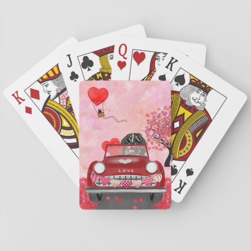 Bernese Mountain Driving Car with Hearts Valentine Poker Cards