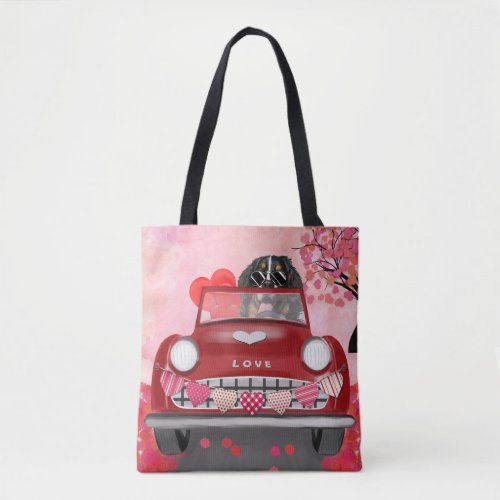 Bernese Mountain Driving Car with Hearts Valentine Tote Bag