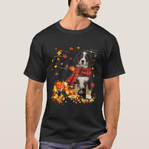 Bernese Mountain Fall Red Scarf Autumn Leaf Gift D T-Shirt