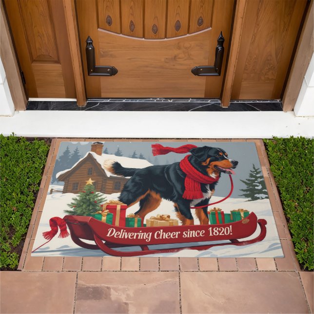 Bernese Mountain Festive Holiday Christmas Doormat (Outdoor)