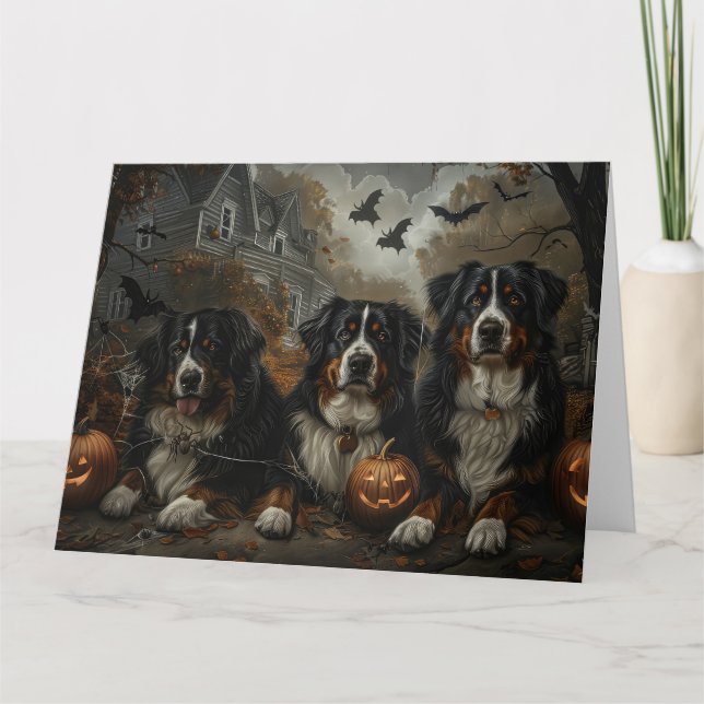Bernese Mountain Halloween Night Doggy Delight Card (Front)