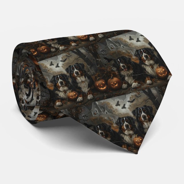 Bernese Mountain Halloween Night Doggy Delight Neck Tie (Rolled)