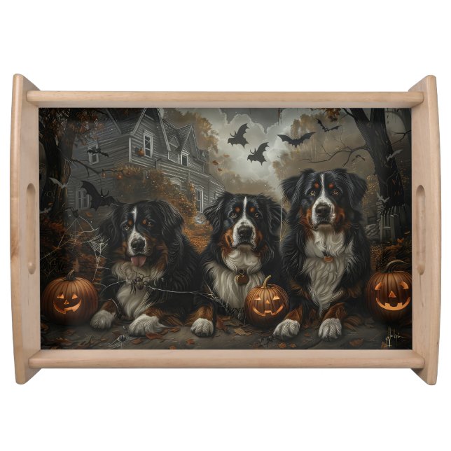 Bernese Mountain Halloween Night Doggy Delight Serving Tray (Front)