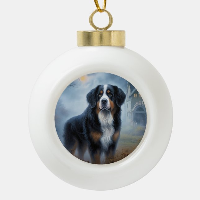 Bernese Mountain Halloween Scary Ceramic Ball Christmas Ornament (Front)