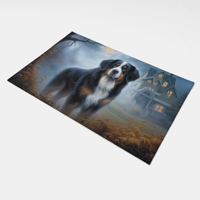 Bernese Mountain Halloween Scary Doormat (Angled)