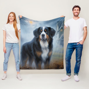 Bernese Mountain Halloween Scary Fleece Blanket