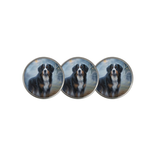 Bernese Mountain Halloween Scary Golf Ball Marker (3 Up)