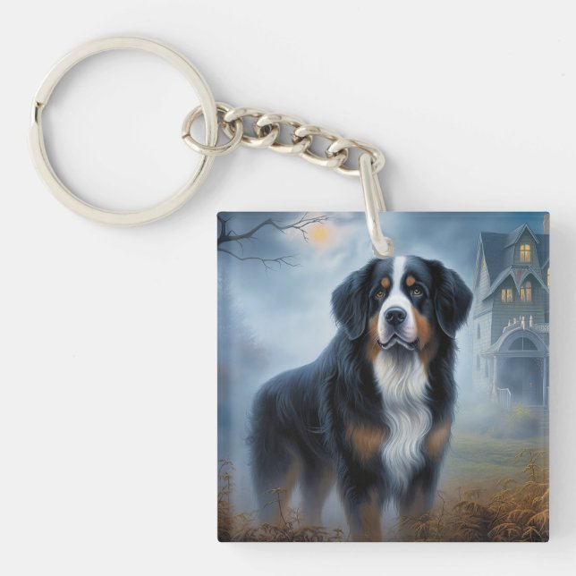 Bernese Mountain Halloween Scary Keychain (Front)