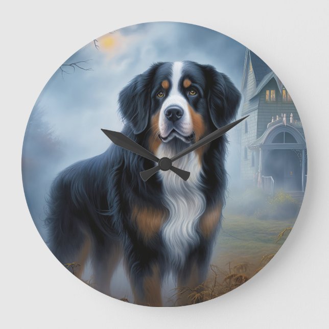 Bernese Mountain Halloween Scary Large Clock (Front)