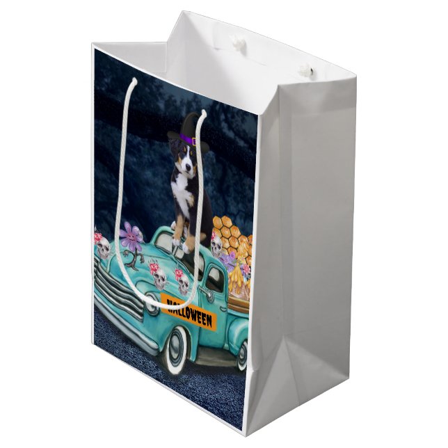 Bernese Mountain Halloween Truck Scary Night Medium Gift Bag (Front Angled)