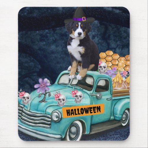 Bernese Mountain Halloween Truck Scary Night Mouse Pad