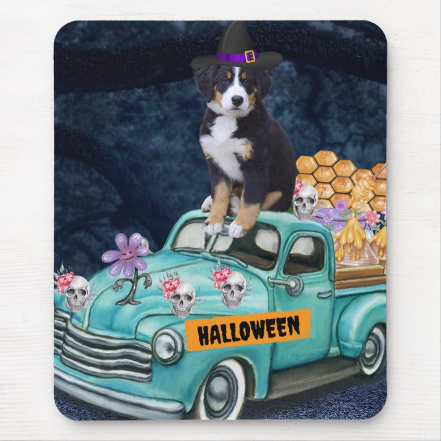Bernese Mountain Halloween Truck Scary Night Mouse Pad (Front)
