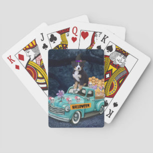 Bernese Mountain Halloween Truck Scary Night Poker Cards