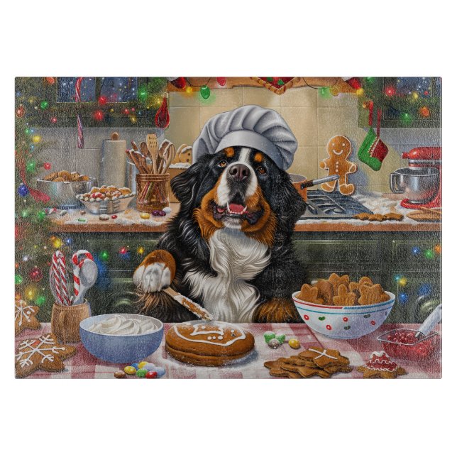 Bernese Mountain Holiday Baking: Festive Christmas Cutting Board (Front)