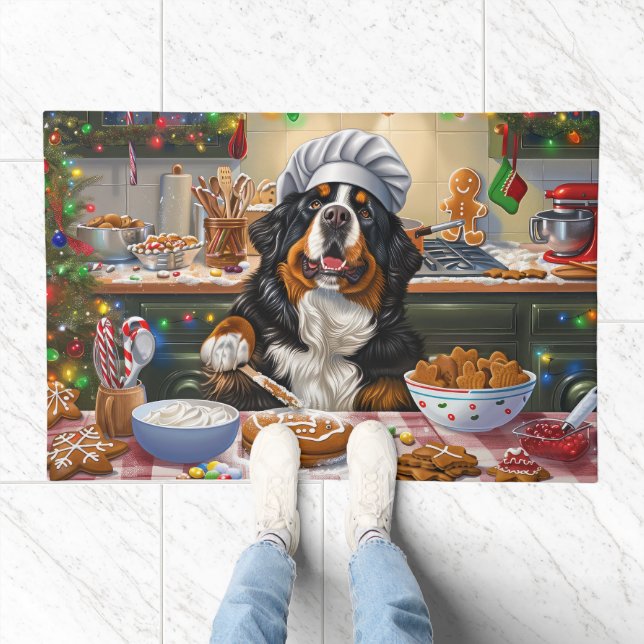 Bernese Mountain Holiday Baking: Festive Christmas Doormat (Indoor)