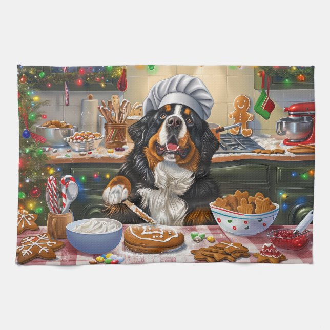 Bernese Mountain Holiday Baking: Festive Christmas Kitchen Towel (Horizontal)