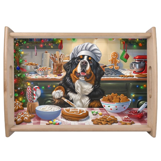 Bernese Mountain Holiday Baking: Festive Christmas Serving Tray (Front)