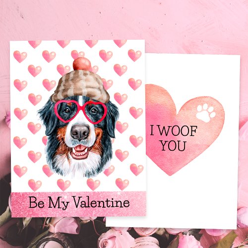 Bernese Mountain I Woof You Dog Valentines Day Holiday Card