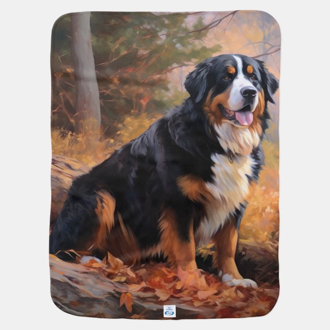 Bernese Mountain in Autumn Leaves Fall Inspire  Baby Blanket (Back)